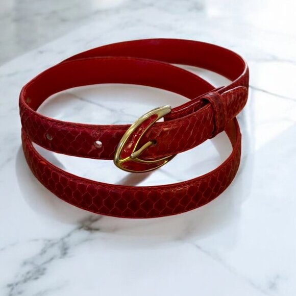 Vintage Genuine Snake Skin Red Leather Belt Size Medium - Picture 9 of 9